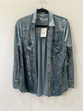 Bobbi Rocco Slate Blue Crushed Velvet Button-Down Shirt